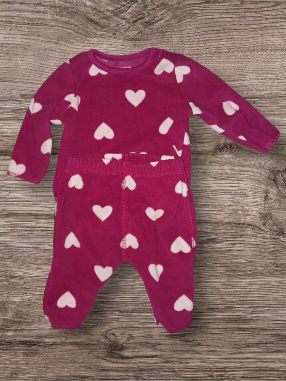 Carter's Baby Girl 0-3 Months Fleece Heart Outfit Set Pink White Hearts